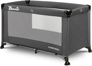 Базове ліжко CARETERO TUR - Ідеально підходить для дому та подорожей - Дорожній матрац - Зручна сумка - Для дітей від 1 місяця до 4 років - 9 кг - Дверцята на блискавці - 124x65x74 см - Графіт