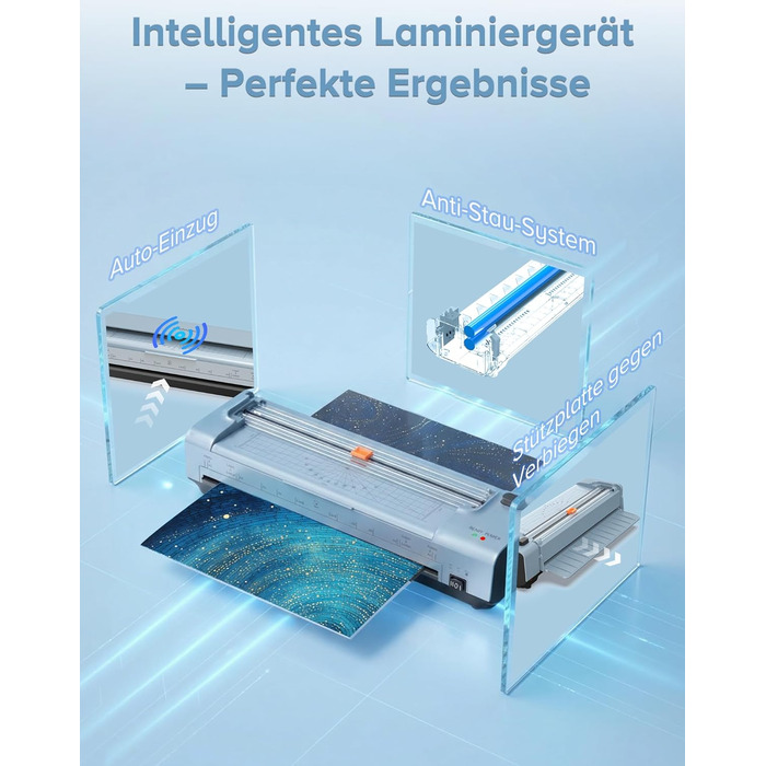 Дюймовий ламінатор A3/A4 з 20 пакетами для ламінування, гарячий та холодний ламінатор, ABS-пластик із захистом від застрягання, 10-в-1 ламінатор з різаком, тримером та закруглювачем кутів для офісу, школи та дому (синій), 13-