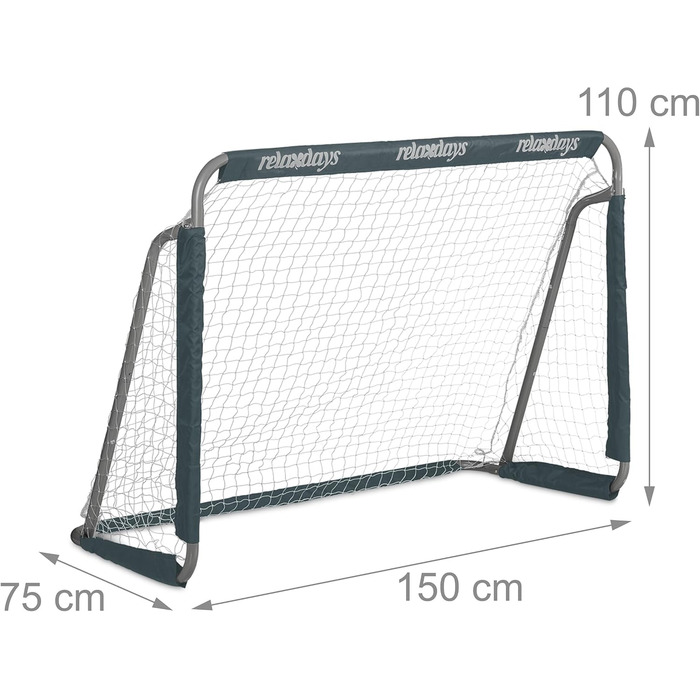 Футбольні ворота Relaxdays для саду, комплект з 2 шт. , для дітей та дорослих, ВШХ 110 x 150 x 75 см, металеві, міцні футбольні ворота, сірі