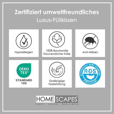 Розкішні накладки на подушку з качиного пера, 50 x 50 см, ідеальний чохол, що забезпечує відскок та захист від пуху, щедро наповнена внутрішня подушка, гіпоалергенні, сертифіковані RDS, можна прати в пральній машині, 2 x 50 x 50 см