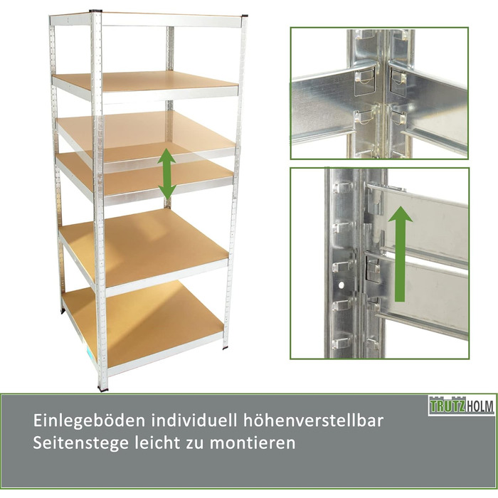 Стелаж для майстерні TRUTZHOLM, міцний стелаж, 180x75x75 см, вантажопідйомність 875 кг 5 полиць Архівний стелаж, стелаж для зберігання, стелаж для підвалу, металевий стелаж, гаражний стелаж
