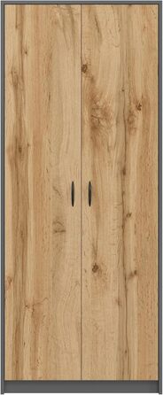 Домашня колекційна шафа, багатофункціональна шафа, полиця, сіра, ширина 74 см, висота 180 см, з шістьма полицями та додатковим відділенням, картотечна шафа, побутова шафа, органайзер, дерев&39яна багатофункціональна шафа 8 полиць, антрацит/дуб