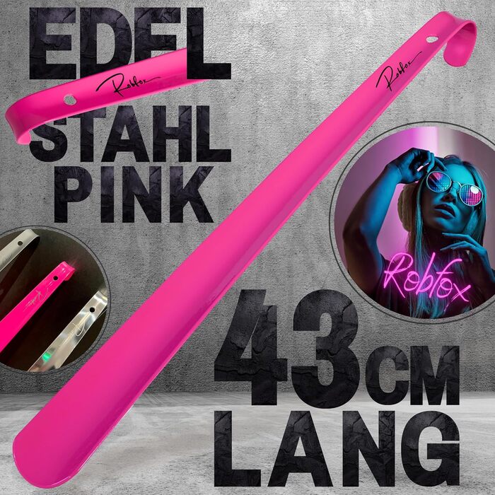 Металевий ріжок для взуття Robfox рожевий I 43 см ДОВГИЙ ТА НАДЗВИЧАЙНО СТІЙКИЙ I Довгий ріжок для взуття з нержавіючої сталі I На