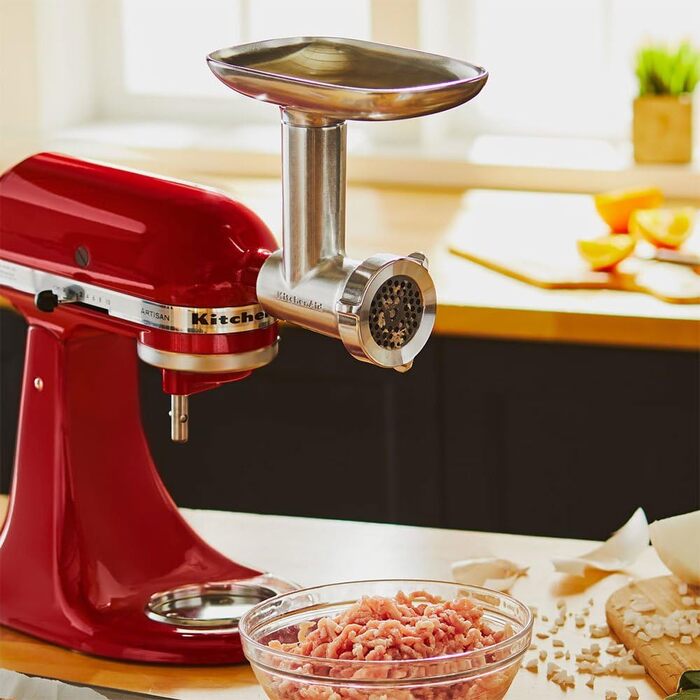 Суцільнометалева м'ясорубка KitchenAid 5KSMMGA З КОВБАСНИМ НАПОВНЮВАЧЕМ, нержавіюча сталь, срібло
