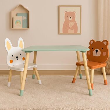 Дитячий стіл з 2 стільцями - ігровий стіл для дітей - ідеально підходить як стіл для малювання - дитячий стільчик зі столиком - дитячі меблі з дерева - білий, синій та коричневий