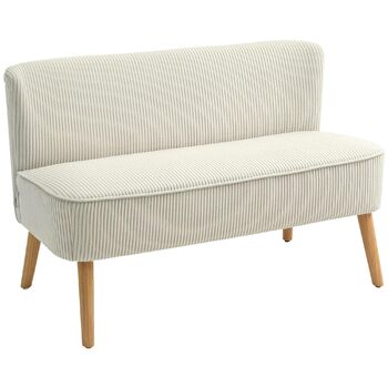 Місний диван HOMCOM, невеликий двомісний диван з вельветовим ефектом, сучасний м&39який диван для вітальні, спальні, невеликого простору, кремово-білий, 117 x 56,5 x 77 см, 2-