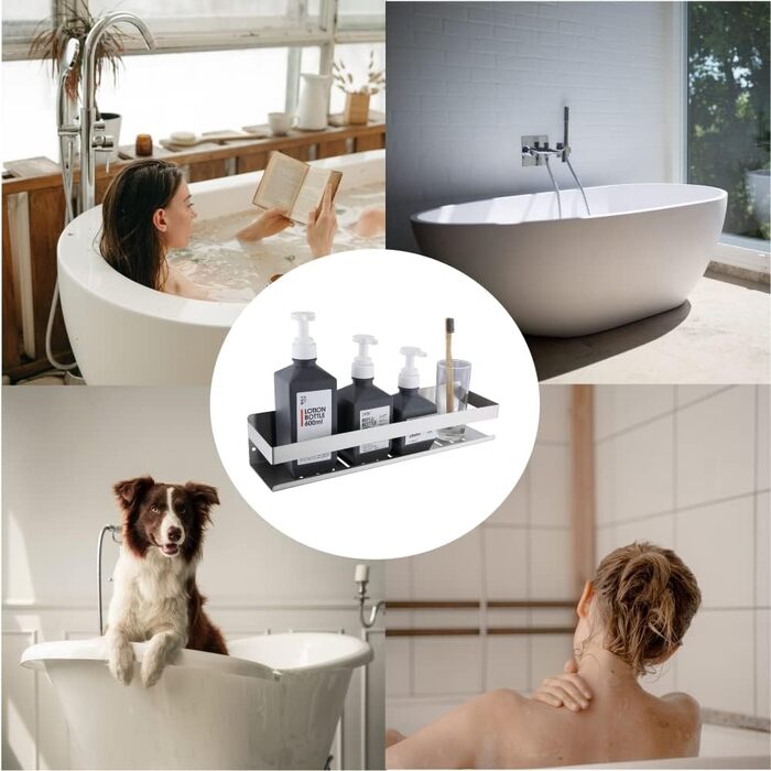 Полиця для душу HomeHeng без свердління Полиця для ванної Полиця для ванної Полиця для душу Настінна полиця Кошик для душу з нержавіючої сталі Полиця для ванної кімнати Полиця для душу Настінна полиця з матового нікелю, H91107-40BN