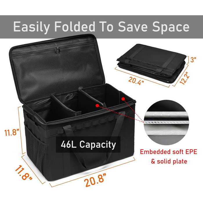 Тактична сумка для зберігання речей для кемпінгу, 46 л, органайзер для багажника (чорна)