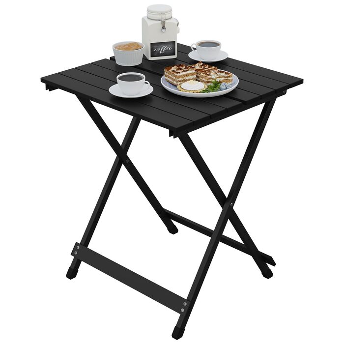 Складаний кемпінговий стіл WOLTU, алюмінієвий садовий стіл, балконний стіл, розкладний стіл, бічний столик для саду, патіо, балкону, 50,5 x 59,5 x 47 см (Ш x В x Г), чорний