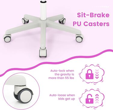 Дитяче офісне крісло FANTASK, регульована висота 43-55 см, поворотне на 360 зі спинкою, підлокітниками та колесами, ергономічне офісне крісло для дітей 6-15 років (фіолетове)