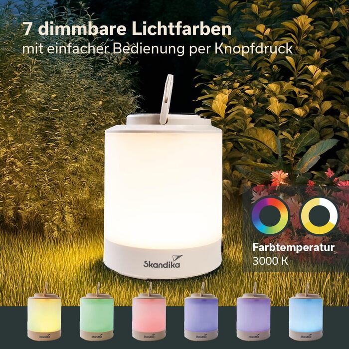 Ліхтар для кемпінгу Skandika Nordsol Акумуляторний світлодіодний ліхтар, теплий білий, зовнішній акумулятор, від 80 до 130 люмен, із зарядним кабелем USB Type-C, 2 x 1800 мАг, з регульованою яскравістю, підвісний Ліхтар для кемпінгу, активного відпочинку 