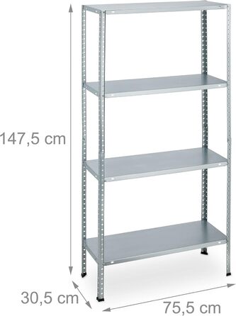 Надміцний стелаж Relaxdays, комплект з 2 шт. , розміри (В x Ш x Г) 147,5 x 75,5 x 30,5 см, 160 кг, оцинкована сталь, стелажі для зберігання в підвалах, сріблястий