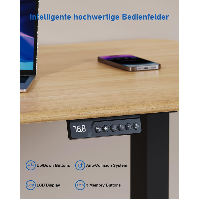 Каркас столу з регулюванням висоти та 2 потужними двигунами, електрично регульований по висоті каркас столу з 3 налаштуваннями пам&39яті та функцією захисту від зіткнень, чорний