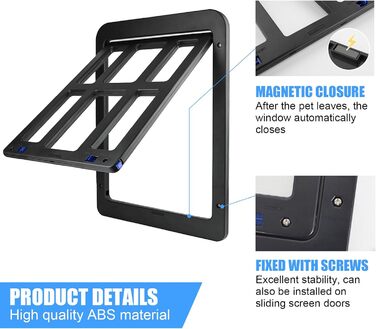 Магнітна застібка з дверним вікном Fly Screen, Cat Flap Fly Screen Door Легке встановлення для котів/собак, 25 см x 31,5 см