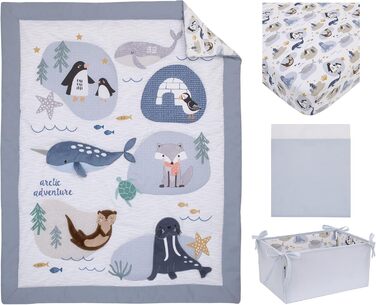 Комплект постільної білизни NoJo Arctic Adventure з 4 предметів дитяче ліжечко, підковдра, підодіяльник, 100 бавовна, сірий і темн