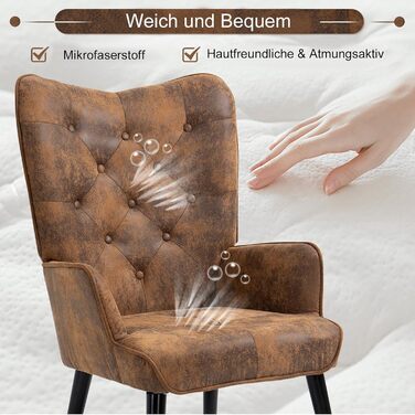 Крісло AVAWING з пуфом для ніг, крісло з відкидною спинкою, крісло під телевізор з ніжками з каучукового дерева, крісло-реклайнер, крісло для вітальні, спальні, офісу, мікрофібра, коричневий