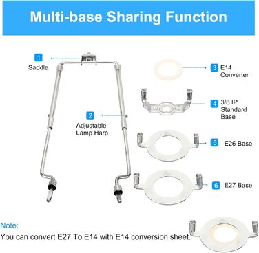 Комплект лампових арф з хвостом 1 комплект регульованих кронштейнів абажура з освітлювальною основою 3/8 IP E14 E26 E27 Освітлювальна база для настільного торшера Срібло, 8 9 10 11