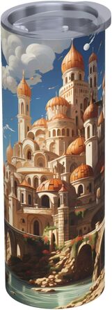 Дорожня кружка з прямою трубочкою, замок у стилі аніме, дизайн неба, підходить для кемпінгу, офісу та дому, 590 мл