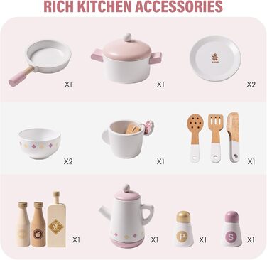 Дерев&39яна дитяча кухня ROBUD для хлопчиків і дівчаток від 3 років рольова гра набір кухонних аксесуарів в рожевому великий