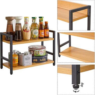 Рівнева підставка для спецій, кухонна полиця, органайзер для стільниці, настільне сховище для спецій, для кухні, вітальні, офісу, натуральний колір TLJ002N, 2-