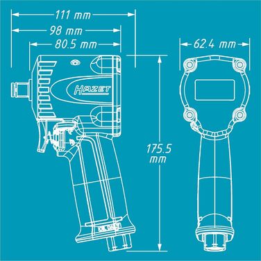 Пневматичний гайковерт HAZET 9012M-1 I Надзвичайно короткий - всього 80 мм, макс. макс. момент відпускання 1200 Нм, квадрат 12,5 м
