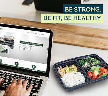 Набір контейнерів для приготування їжі FITPREP (10 шт.) - розділені на 3 відсіки, придатні для мікрохвильової печі та посудомийної машини, багаторазові, з герметичною кришкою, без BPA, ланчбокси, контейнери для заморожування, набір контейнерів для зберіга