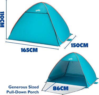 Пляжний намет Yello Pop-Up На 3-4 особи із захистом від ультрафіолету UPF 50 Преміальний пляжний сонцезахисний намет Легке встановлення Пляжний кемпінг для пікніка Синій