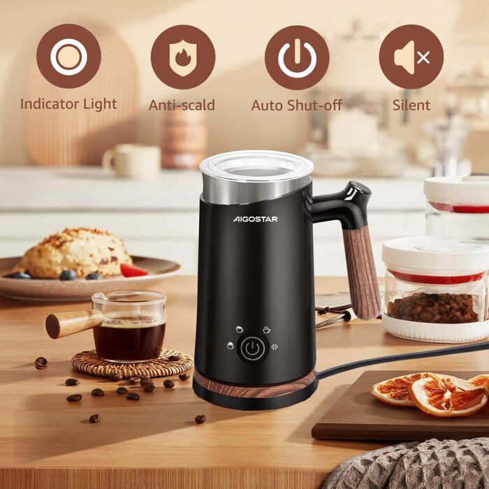 В 1 піноутворювач для молока електричний 500 Вт, автоматичний піноутворювач для молока 300 мл для гарячої та холодної молочної пін