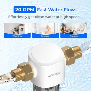 Осадовий фільтр Waterdrop Spin Down, багаторазовий фільтр для осаду для всього будинку, система попереднього фільтрування з можливістю промивання для міської/колодязної води, 1&39 3/4&39 MNPT, WD-PF01