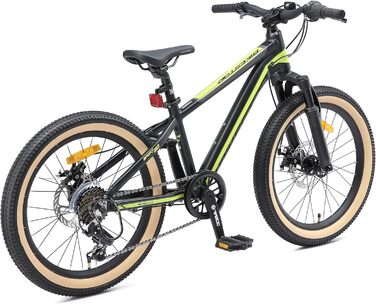 Дитячий алюмінієвий гірський велосипед BIKESTAR, 7 швидкостей Shimano, дискові гальма, вік 6 20-дюймовий дитячий гірський велосипед БЕЗ РИЗИКУ, чорний