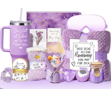 Подарунки для жінок, подарунковий набір на день народження для найкращої подруги, дружини, матері, колеги, сестри з оздоровчим ефектом келих для вина з нержавіючої сталі об&39ємом 40 унцій, ковдра, подарунковий набір з ароматом для ванни з 13 предметів, ф