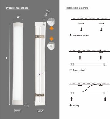 Світлодіодні трубки Qsmile 2 шт. 120 см, 32 Вт, 3550 лм, холодне біле світло, 6500 К ультратонкий світлодіодний вологозахищений світильник, простий в установці світлодіодний світильник для офісів, складів, гаражів, підвалів, майстерень