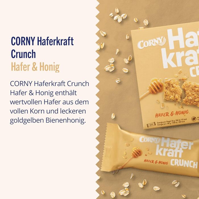 Вівсяний батончик Corny Haferkraft Crunch хрусткий з корисним вівсом та медом Велика упаковка 27x40 г Crunch Oats & Honey