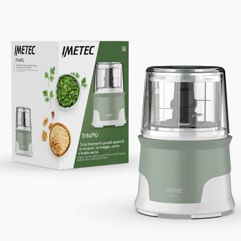 Подрібнювач Imetec Tritapi 4 сталеві ножі, чаша 600 мл, 1000 Вт, керування натисканням, без BPA, білий/зелений