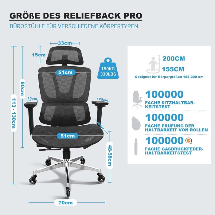 Ергономічне офісне крісло, 4D підлокітники, регульована глибина сидіння, 4 рівні нахилу, гумові ролики, вантажопідйомність 150 кг, сітчасте сидіння, висока спинка