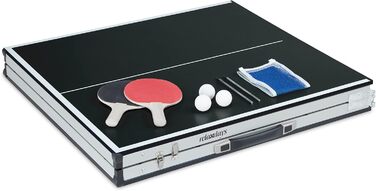 Тенісний стіл Relaxdays, складний тенісний стіл із сіткою, 2 ракетки, 3 м&39ячі, ВxШxГ 70 x 70 x 150 см, чорний