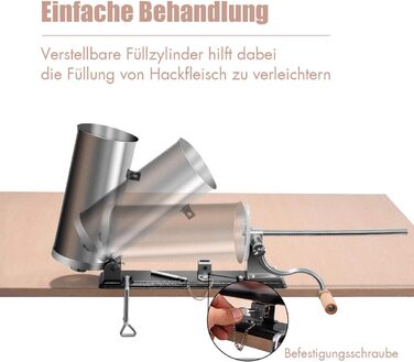 Ручна ковбасна машина, ковбасна машина з нержавіючої сталі, ковбасна машина в комплекті з 4 наповнювальними трубками сріблястого к