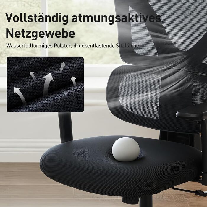 Ергономічне офісне крісло COLAMY Зручне робоче крісло з подушкою сидіння 9,5 см, 3D-підлокітниками, регульованим підголівником, для офісу, домашнього офісу та кабінету, чорний Black-01