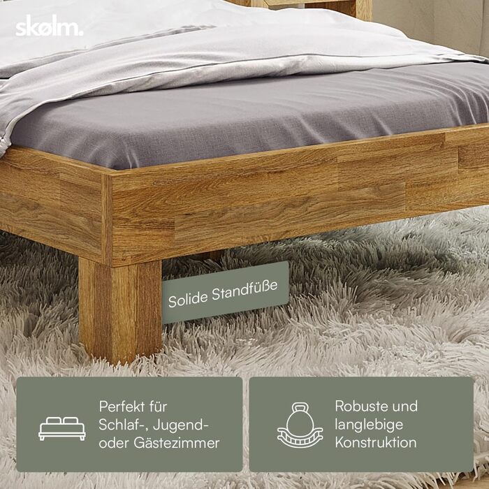 Ліжко Skølm Floki з масиву дуба 120x200 см - високоякісний каркас ліжка - каркас ліжка без узголів&39я - ліжко з натуральної промасленої деревини - ліжко 120x200 см, підходить як двоспальне ліжко - футон 120 x 200 см без узголів&39я - дуб