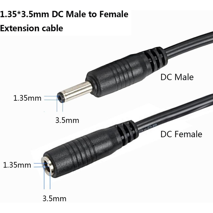 М/32,8 футів Подовжувач постійного струму Подовжувач постійного струму 3,5 мм x 1,35 мм від штекера до гнізда Подовжувач постійного струму підходить для камер, IP камер чорний 2 шт. 10 м чорний, 2 шт., 10
