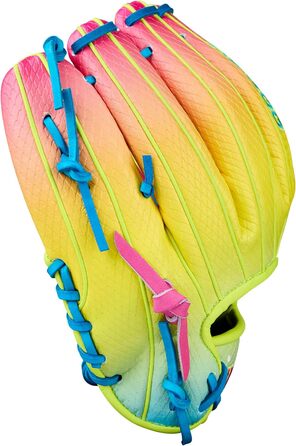Бейсбольні рукавички Wilson Autumn 2025 A2000 сині/оптично-жовті/рожеві для внутрішнього поля - 11,5 футів для кидка правою рукою
