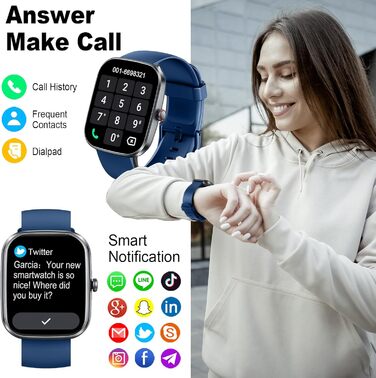 Розумний годинник для чоловіків та жінок, 1.91-дюймовий HD Smart Watch з Bluetooth-дзвінками, фітнес-трекер, крокомір з понад 110 спортивними режимами, монітор сну, монітор серцевого ритму SpO2, водонепроникний фітнес-годинник IP68 для Android та iOS, тем