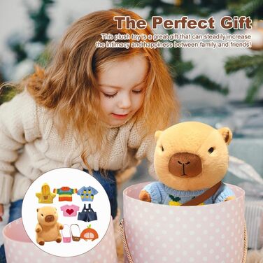 Плюшева іграшка капібара з одягом та аксесуарами, 23 см м&39яка іграшка капібара, мила плюшева капібара, плюшева іграшка капібара-одягальник з капелюхом, 4 предмети одягу, 2 кишені, штани для дітей, дівчаток, хлопчиків