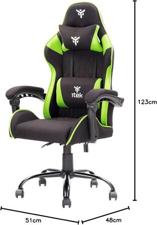 Ігрове крісло Itek Rhombus FF10, тканина, чорно-зелений, стандартний чорно-зелений. СТАНДАРТНИЙ