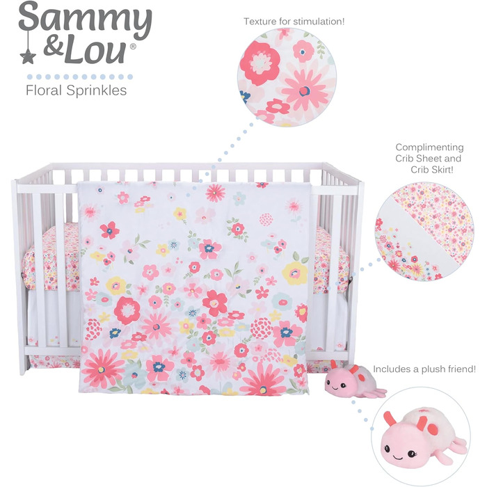 Комплект дитячої постільної білизни Sammy & Lou Floral Sprinkles для дівчаток, 4 предмети, в т.ч. ковдра, простирадло, підодіяльни