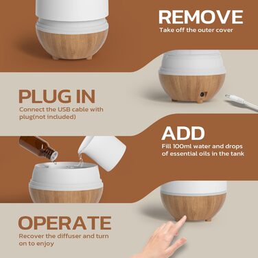 Аромадифузор SALUBRITO, ультразвуковий ароматерапевтичний дифузор для ефірних олій на 100 мл, ароматичний олійний дифузор із волокнами білого дерева, невеликий дифузор-зволожувач для йоги в домашньому офісі, подарунок для жінок