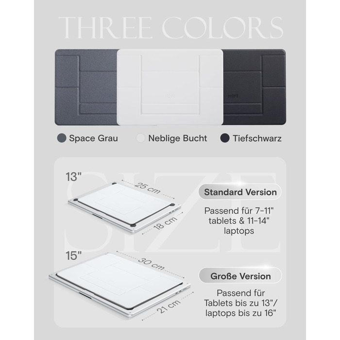 Підставка для ноутбука, складана, без клейкої основи, з 2 регульованими кутами нахилу, обтягнута екошкірою MOVAS. Портативна підставка для ноутбуків та планшетів 13 та 15. Чорний колір - великий розмір.