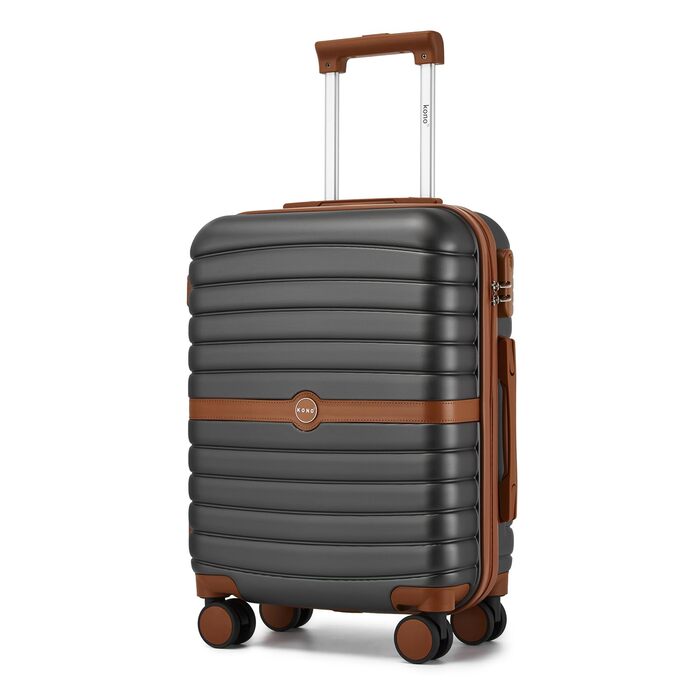 Валіза KONO, дорожня валіза, візок, ручна поклажа 55x40x20 см, виготовлена з твердої оболонки ABSPC, з подвійними колесами та кодовим замком (сіра/коричнева, 55 см) Ручна поклажа (55 см) сіра/коричнева