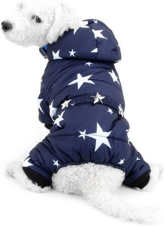 Зимовий комбінезон SELMAI для маленьких собак, на флісовій підкладці, пояс із зірками, капюшон, комбінезон, штани-чотириногі, зимові пальто, цуценята, собаки, чихуахуа, одяг, спорядження, синій, розмір MM (горя 26 см спина 25 см груди 37 см) синій