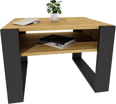 Журнальний столик 6553,6 см Стіл для вітальні з інженерної деревини, Міцний та сучасний журнальний столик з додатковим місцем для зберігання Журнальний столик, Артісан Дуб/Чорний, прямокутний 6553,6 см Артісан Дуб/Чорний